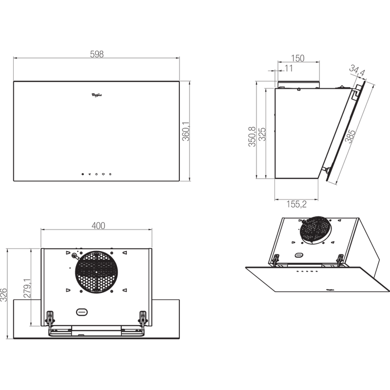 Whirlpool-Hotte-Encastrable-AKR-037-G-BL-Noir-Pose-libre-Mecanique-Technical-drawing