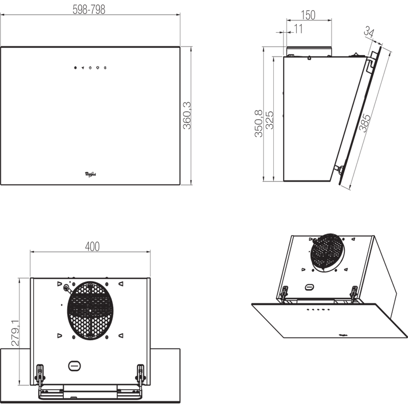 Whirlpool-Hotte-Encastrable-AKR-039-G-BL-Noir-Pose-libre-Electronique-Technical-drawing