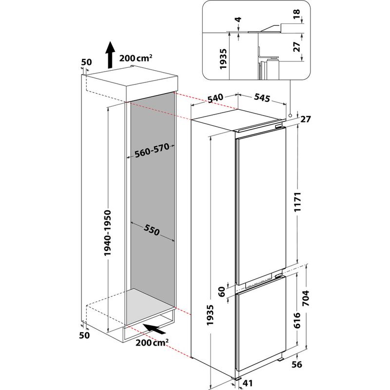 Whirlpool-Combine-refrigerateur-congelateur-Encastrable-ART-9620-A--NF-Blanc-2-portes-Technical-drawing