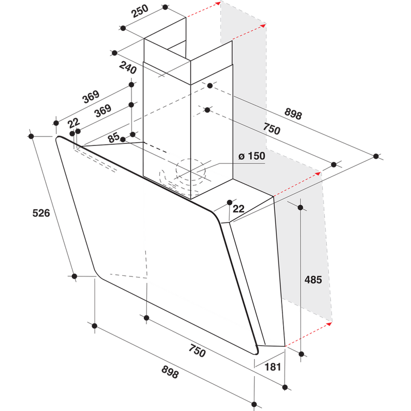 Whirlpool-Hotte-Encastrable-WHVS-90F-LT-C-K-Noir-Mural-Electronique-Technical-drawing