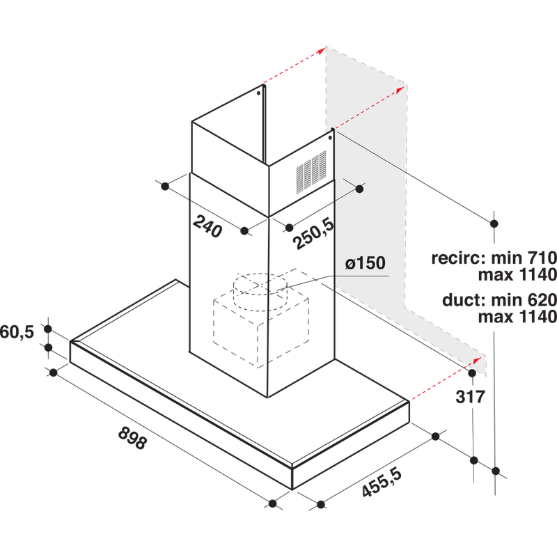 Whirlpool-Hotte-Encastrable-WHBS-92F-LT-K-Inox-Mural-Electronique-Technical-drawing