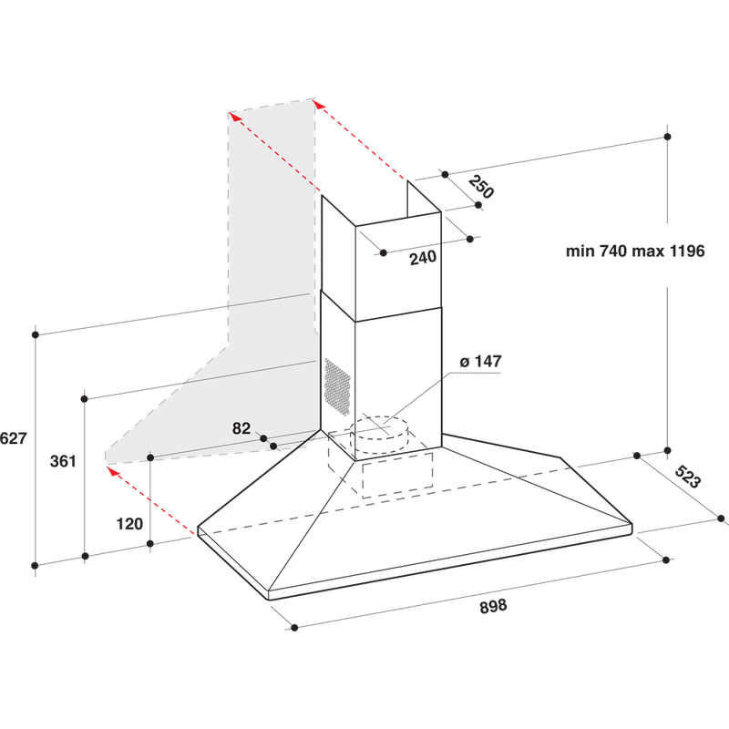 Whirlpool-Hotte-Encastrable-WHC-93-F-LE-X-Inox-Mural-Electronique-Technical-drawing