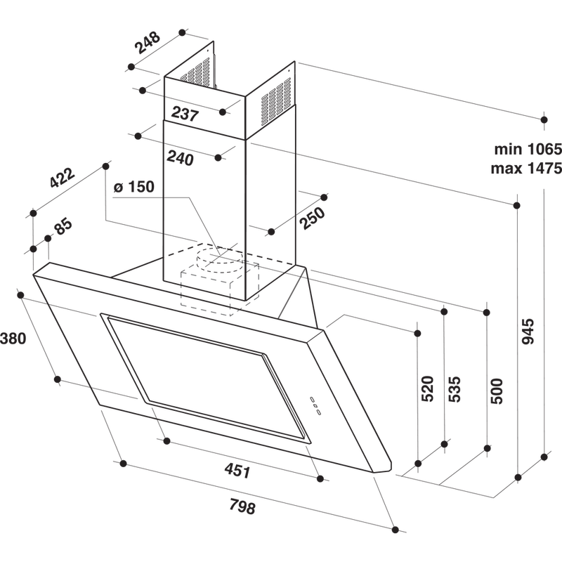 Whirlpool-Hotte-Encastrable-AKR-808-1-IX-Inox-Mural-Mecanique-Technical-drawing