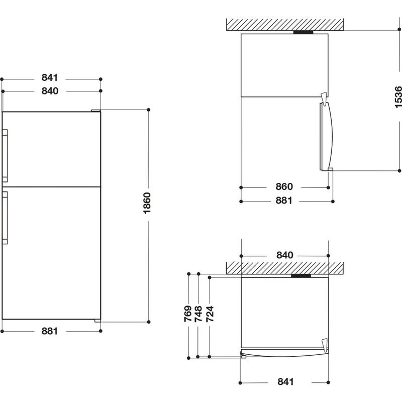 Whirlpool-Combine-refrigerateur-congelateur-Pose-libre-W84TE-72-X-AQUA-Inox-2-portes-Technical-drawing