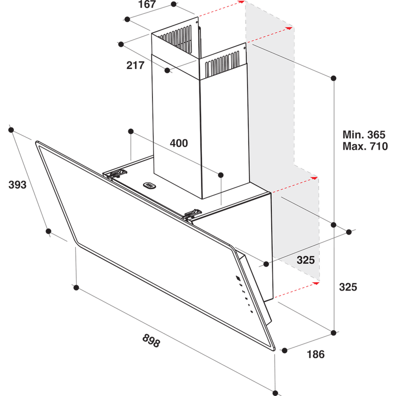Whirlpool Hotte Encastrable WHVF 93F LT K Noir Pose-libre Electronique Technical drawing