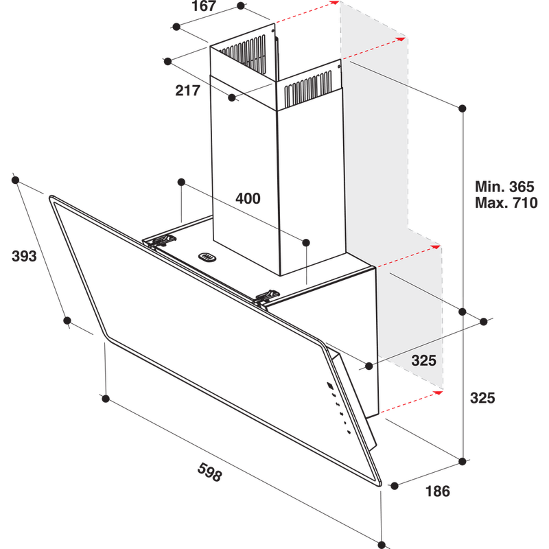Whirlpool Hotte Encastrable WHVF 63F LT K Noir Pose-libre Electronique Technical drawing