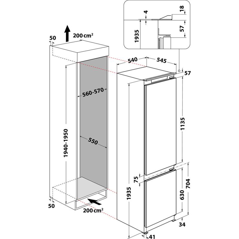 Whirlpool-Combine-refrigerateur-congelateur-Encastrable-ART-9811-SF2-Blanc-2-portes-Technical-drawing