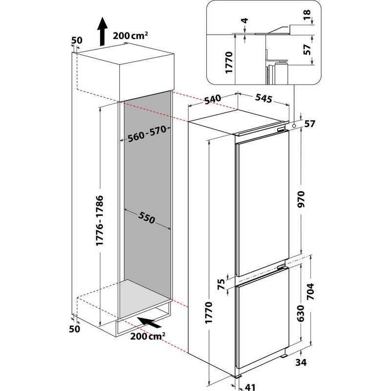 Whirlpool Combiné réfrigérateur congélateur Encastrable ART 66122 Blanc 2 portes Technical drawing