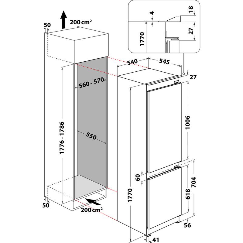 Whirlpool-Combine-refrigerateur-congelateur-Encastrable-ART-890-A---NF-Blanc-2-portes-Technical-drawing