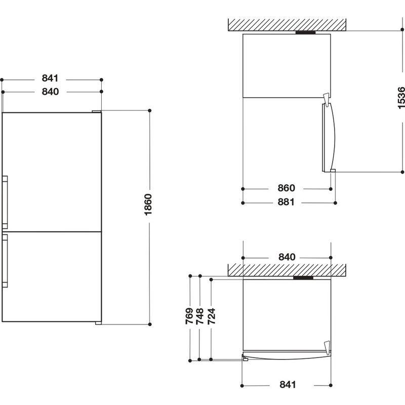 Whirlpool-Combine-refrigerateur-congelateur-Pose-libre-W84BE-72-X-2-Inox-2-portes-Technical-drawing