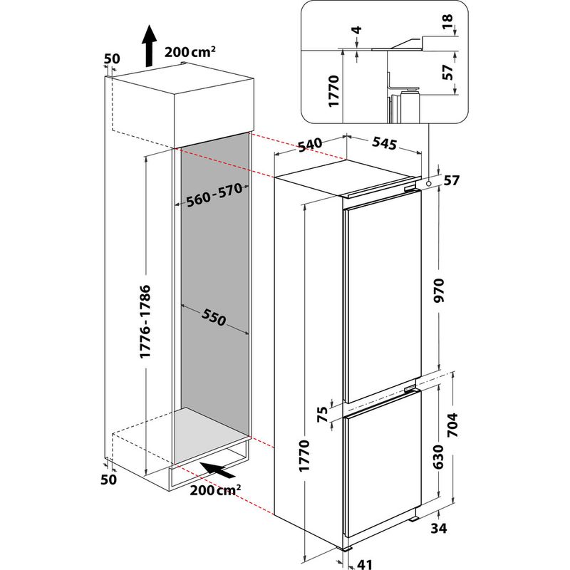 Whirlpool-Combine-refrigerateur-congelateur-Encastrable-ART-6614-SF1-Blanc-2-portes-Technical-drawing