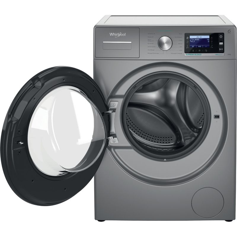 Whirlpool-Lave-linge-Pose-libre-W6-W845SB-FR-Argent-Lave-linge-frontal-B-Frontal-open