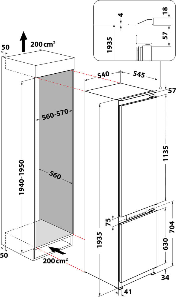 Whirlpool-Combine-refrigerateur-congelateur-Encastrable-WHC20-T573-P-Blanc-2-portes-Technical-drawing