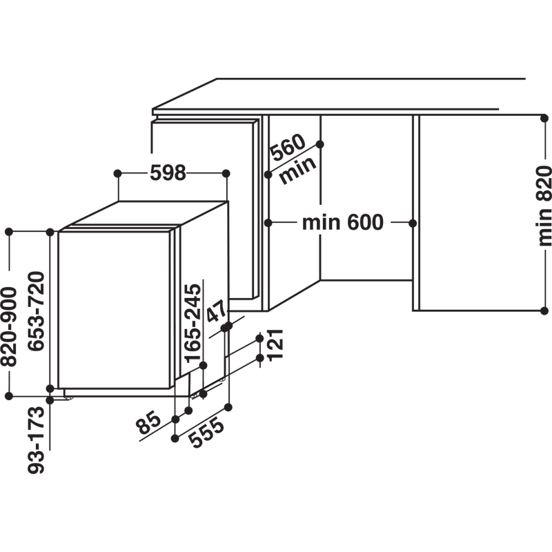 Whirlpool-Lave-vaisselle-Encastrable-WIO-3P23-PL-Tout-integrable-A---Technical-drawing