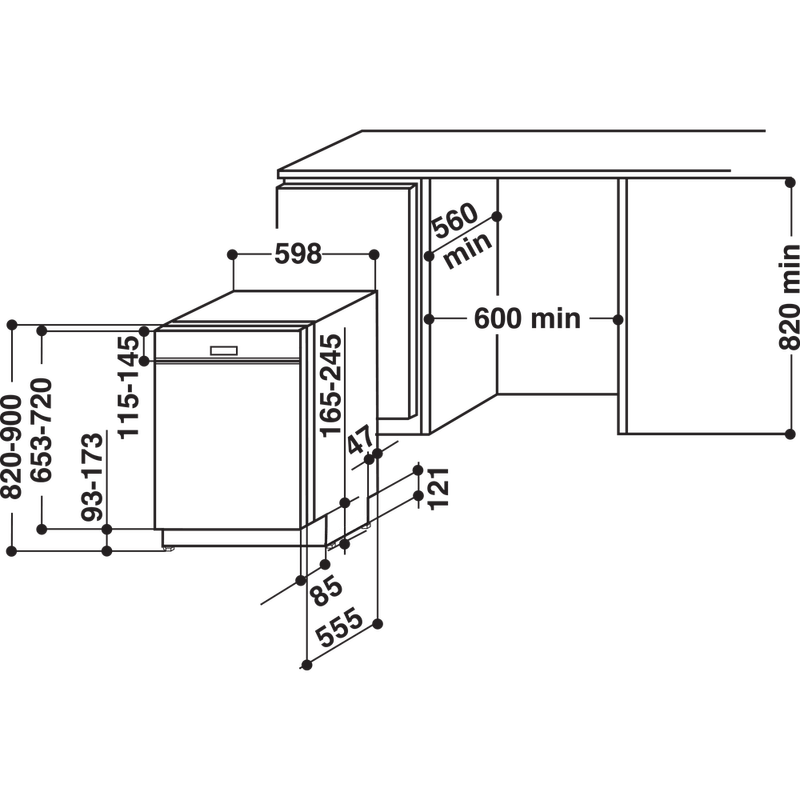 Whirlpool-Lave-vaisselle-Encastrable-WBC-3C24-P-B-Semi-integre-A---Technical-drawing