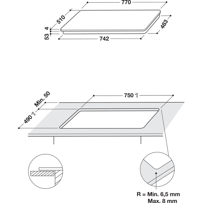 Whirlpool-Table-de-cuisson-SMC-774-F-BT-IXL-Noir-Induction-vitroceramic-Technical-drawing