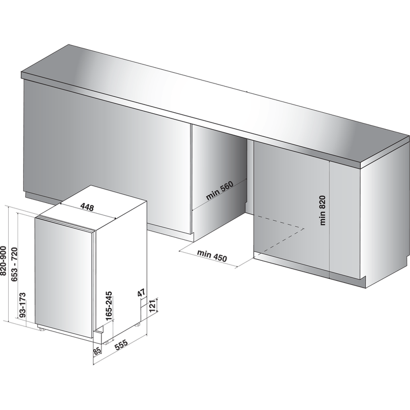 Whirlpool-Lave-vaisselle-Encastrable-WSIP-4O23-PFE-Tout-integrable-A---Technical-drawing
