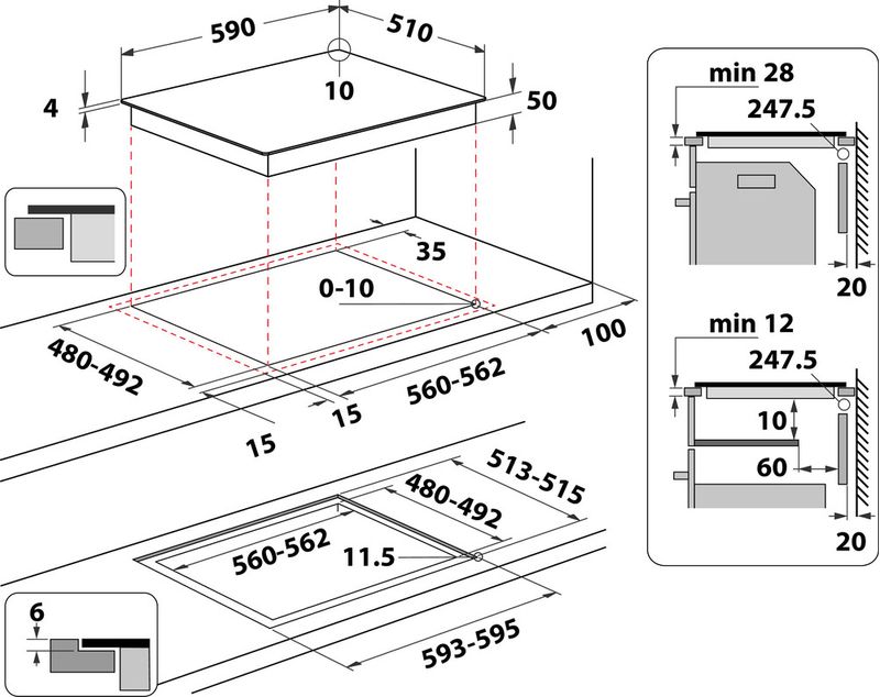 Whirlpool Table de cuisson WL S7960 NE Noir Induction vitroceramic Technical drawing