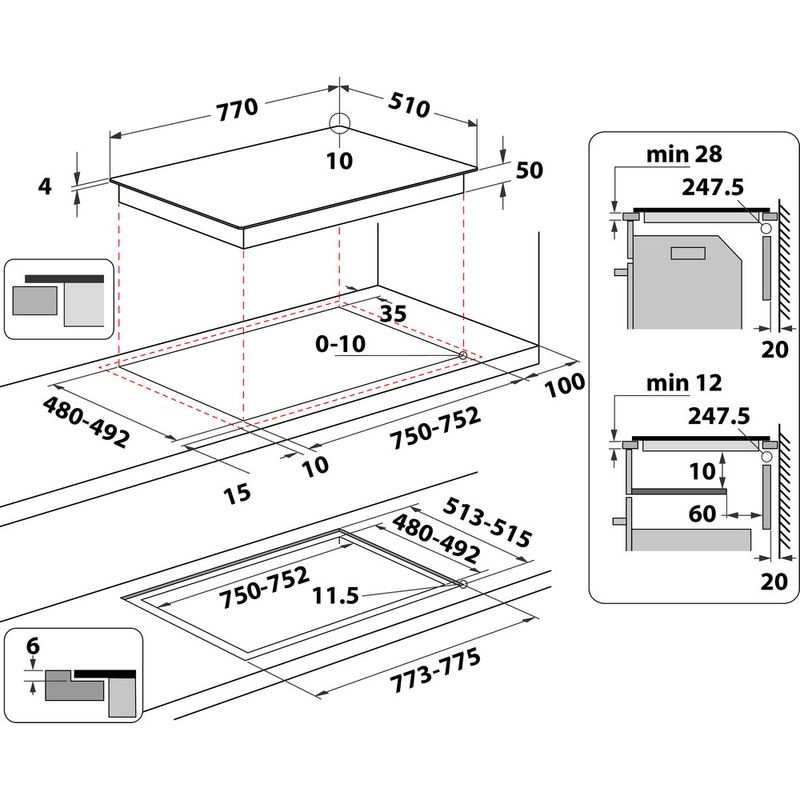 Whirlpool Table de cuisson WL B2977 NE Noir Induction vitroceramic Technical drawing