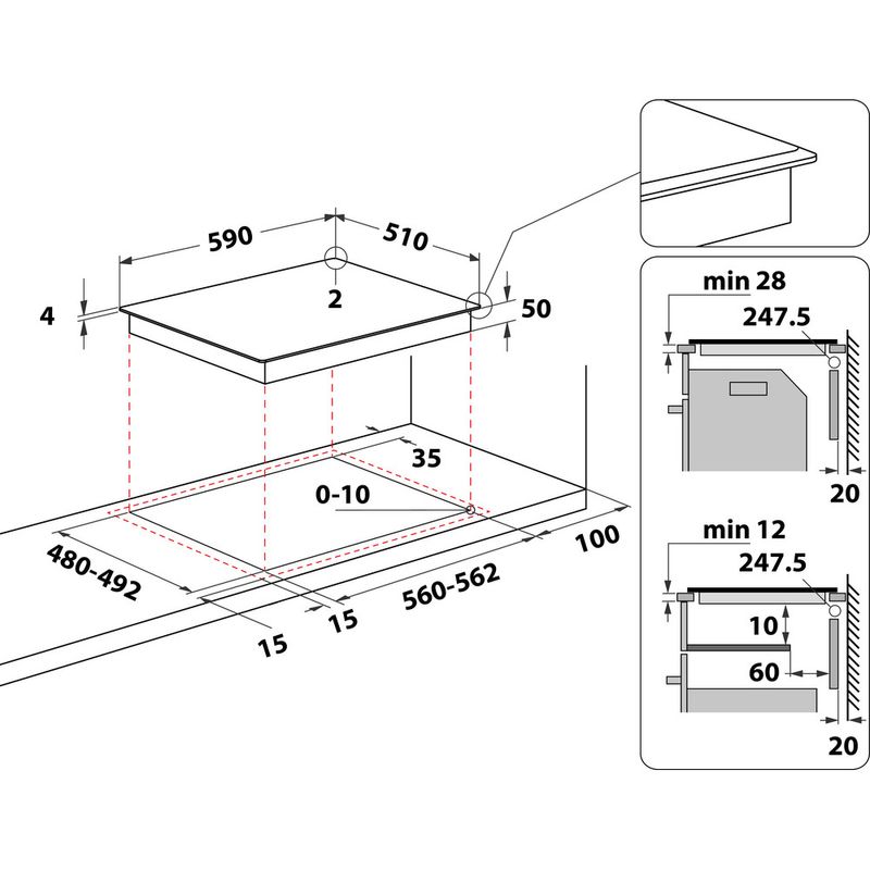 Whirlpool Table de cuisson WB B3760 BF Noir Induction vitroceramic Technical drawing