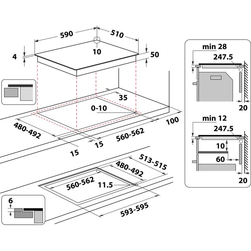 Whirlpool-Table-de-cuisson-WS-Q1160-NE-Noir-Induction-vitroceramic-Technical-drawing