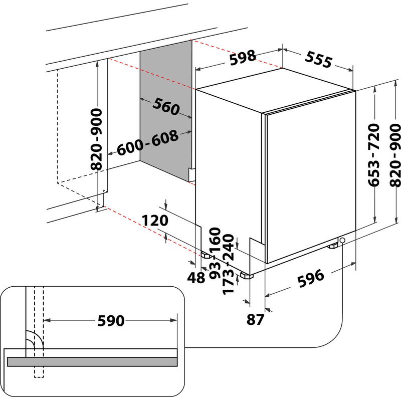 Whirlpool-Lave-vaisselle-Encastrable-WIO-3O540-PELG-Tout-integrable-B-Technical-drawing