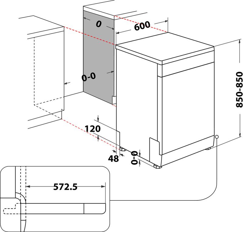 Whirlpool Lave-vaisselle Pose-libre WFP 5O41 PLG X Pose-libre C Technical drawing