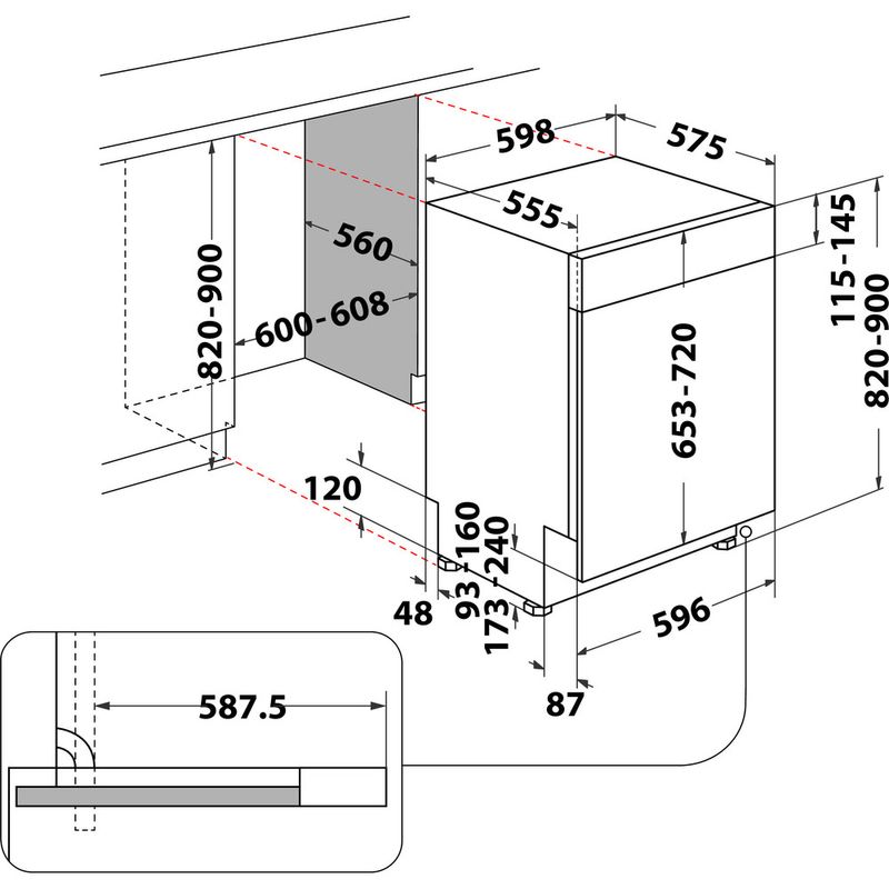 Whirlpool Lave-vaisselle Encastrable WBC 3C26 X Semi-intégré E Technical drawing