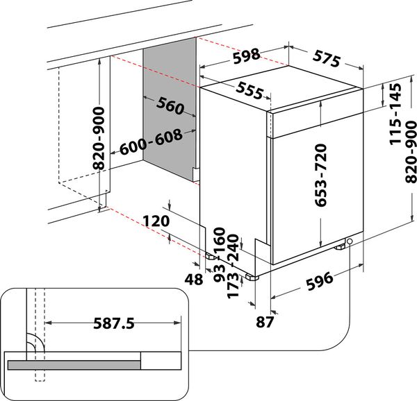 Whirlpool Lave-vaisselle Encastrable WBC 3C26 Semi-intégré E Technical drawing