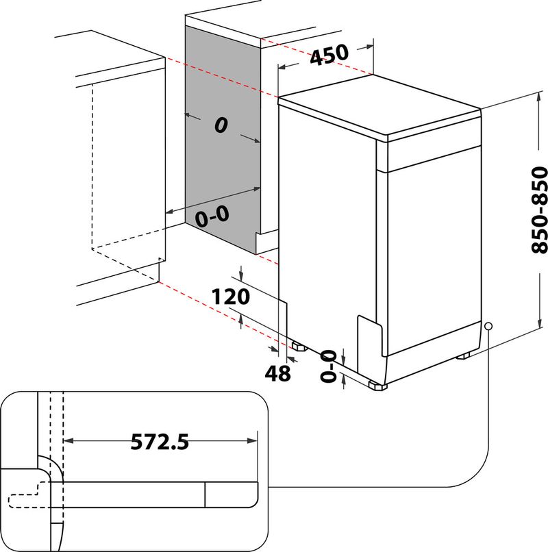 Whirlpool Lave-vaisselle Pose-libre WSFO 3T223 P Pose-libre E Technical drawing