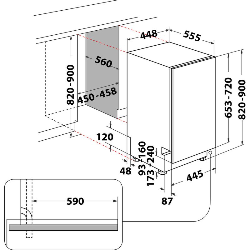 Whirlpool Lave-vaisselle Encastrable WSIO 3T223 PE X Tout intégrable E Technical drawing