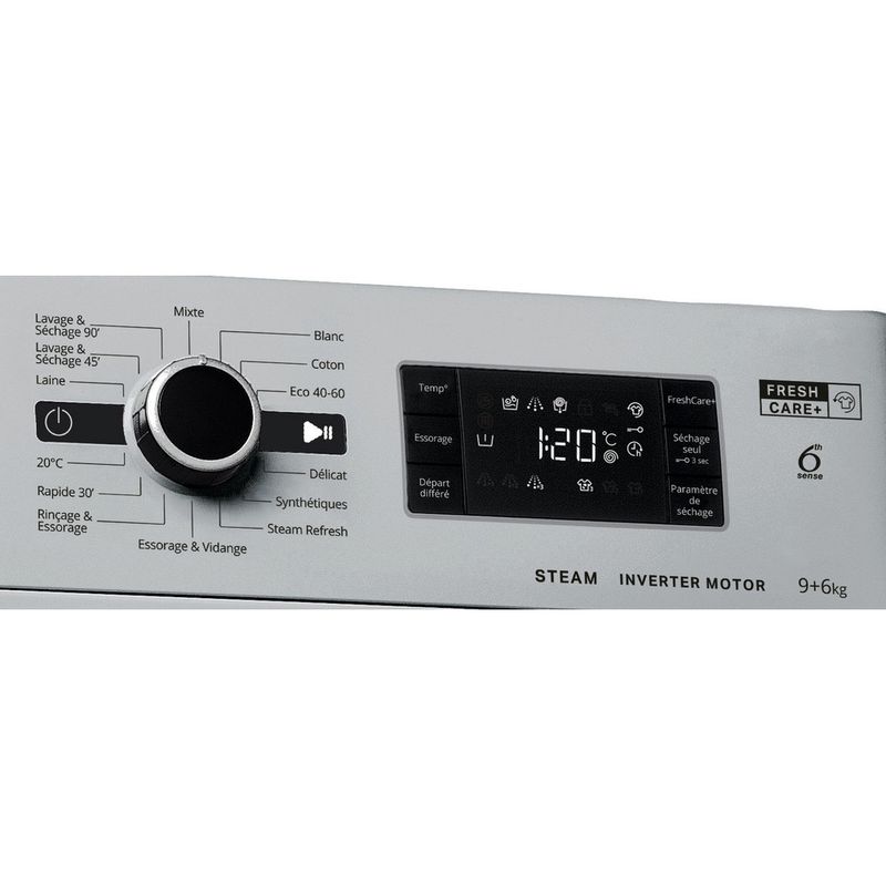 Whirlpool-Lavante-sechante-Pose-libre-FWDG961483SBSVFR-N-Argent-Lave-linge-frontal-Control-panel