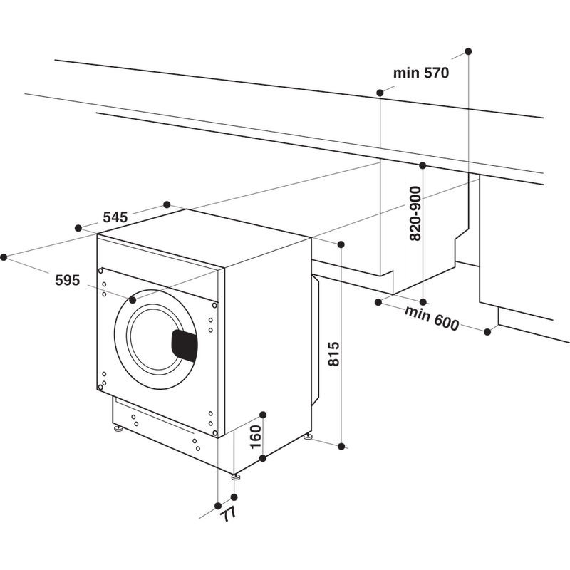 Whirlpool Lavante-séchante Encastrable BI WDWG 751482 EU N Blanc Lave-linge frontal Technical drawing