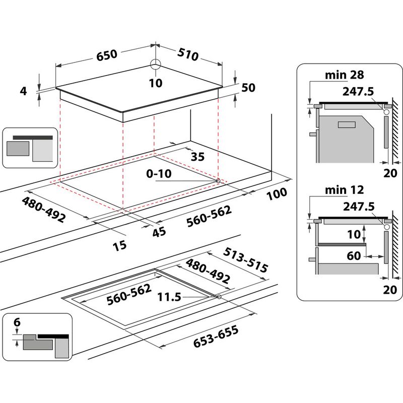Whirlpool-Table-de-cuisson-WF-S2765-NE-IXL-Noir-Induction-vitroceramic-Technical-drawing