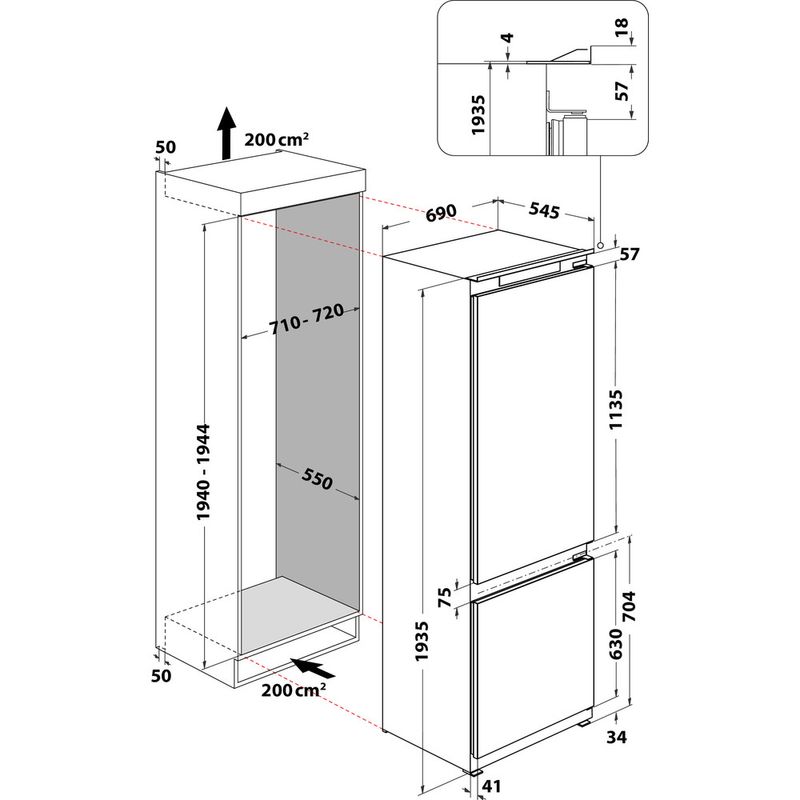 Whirlpool-Combine-refrigerateur-congelateur-Encastrable-SP40-800-Blanc-2-portes-Technical-drawing
