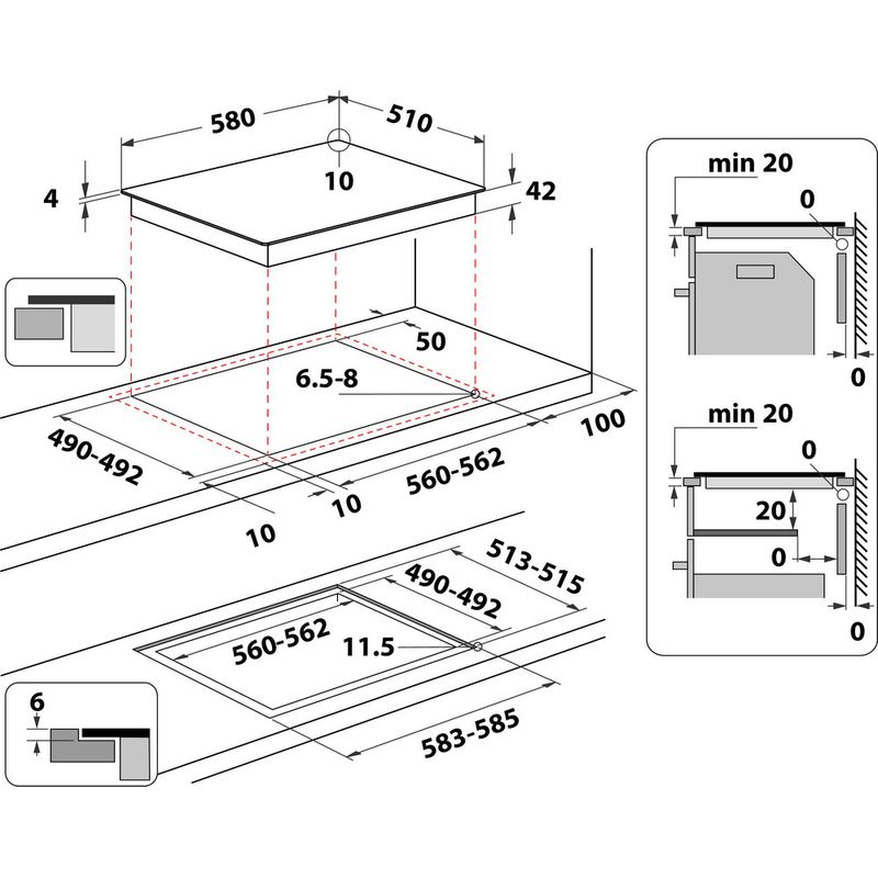 Whirlpool Table de cuisson AKT 8090/NE Noir Radiant vitroceramic Technical drawing