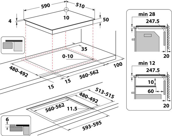 Whirlpool-Table-de-cuisson-WL-B9560-NE-IXL-Noir-Induction-vitroceramic-Technical-drawing