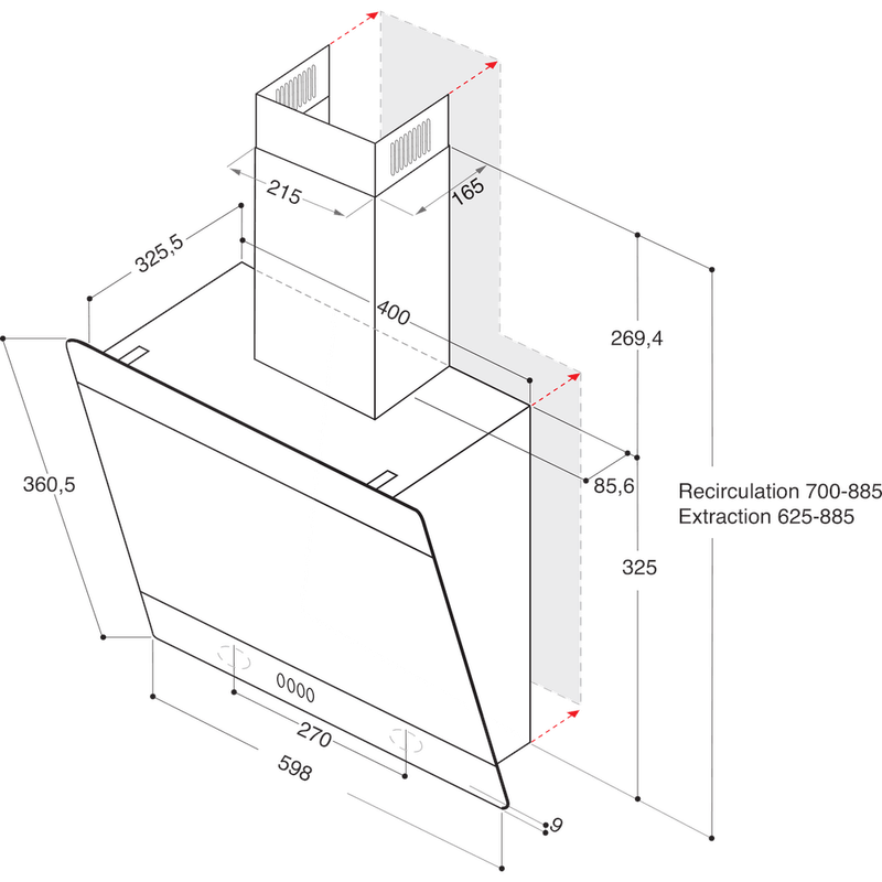 Whirlpool-Hotte-Encastrable-AKR-62F-LT-K-Noir-Pose-libre-Electronique-Technical-drawing