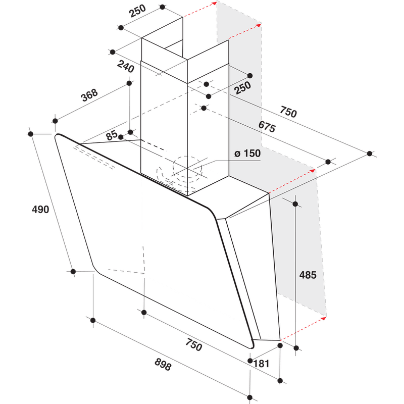 Whirlpool-Hotte-Encastrable-WHVS-92F-LT-K-1-Noir-Mural-Electronique-Technical-drawing