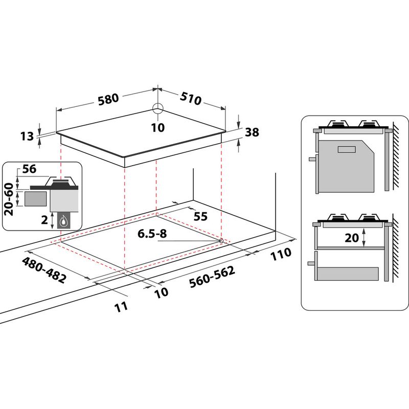 Whirlpool-Table-de-cuisson-TGML-660-NB-Anthracite-Gaz-Technical-drawing
