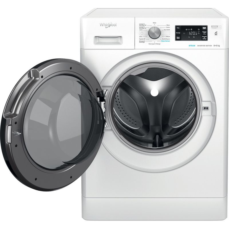 Whirlpool-Lavante-sechante-Pose-libre-FFWDB-864369-BV-FR-Blanc-Lave-linge-frontal-Frontal-open