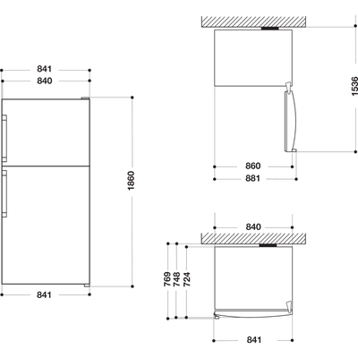 Whirlpool-Combine-refrigerateur-congelateur-Pose-libre-W84TE-72-X-AQUA-2-Inox-2-portes-Technical-drawing