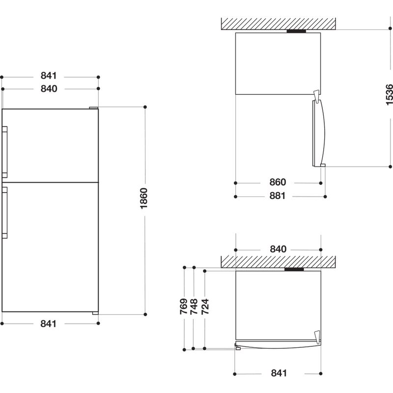 Whirlpool-Combine-refrigerateur-congelateur-Pose-libre-W84TE-72-X-AQUA-2-Inox-2-portes-Technical-drawing