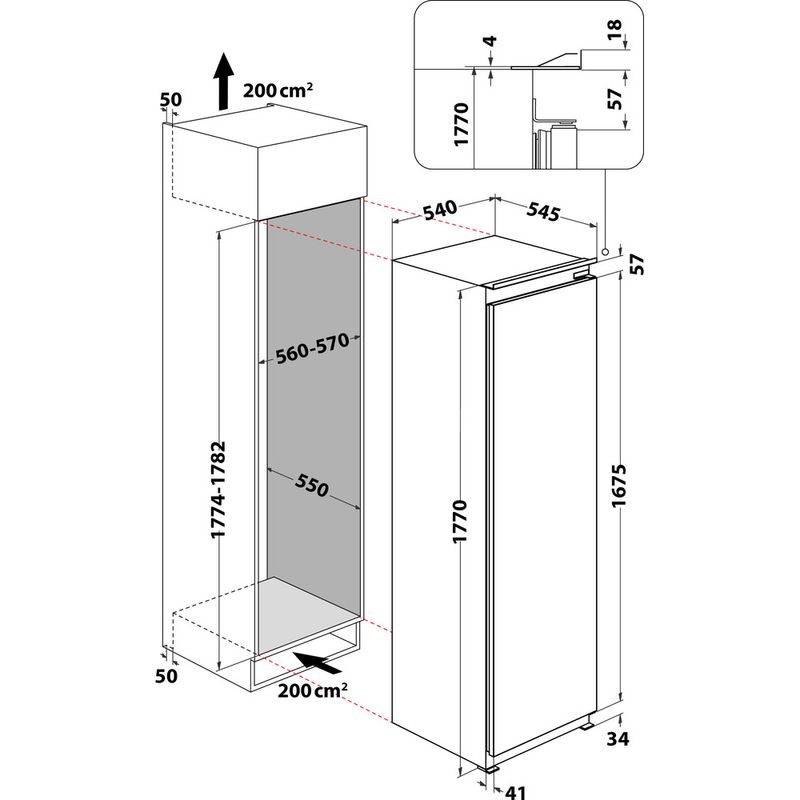 Whirlpool-Refrigerateur-Encastrable-ARG-18081-Blanc-Technical-drawing