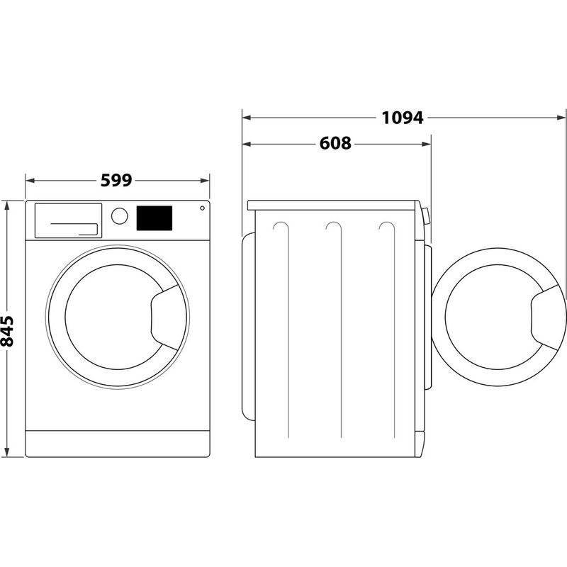 Whirlpool Lave-linge Pose-libre W6 W845WB FR Blanc Lave-linge frontal B Technical drawing