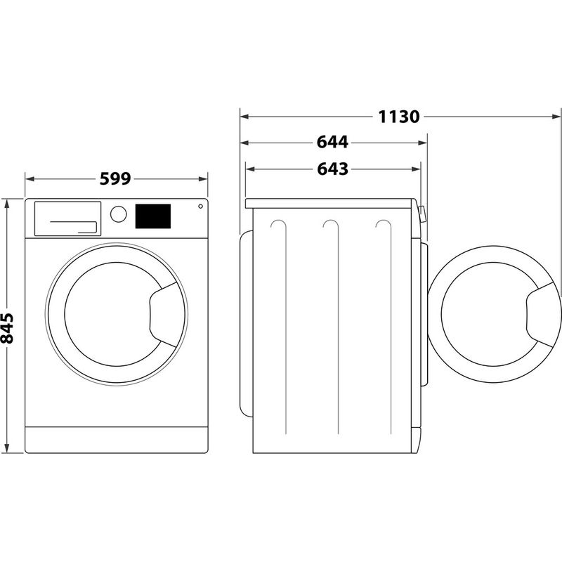 Whirlpool-Lave-linge-Pose-libre-W6-W045SR-FR-Argent-Lave-linge-frontal-B-Technical-drawing