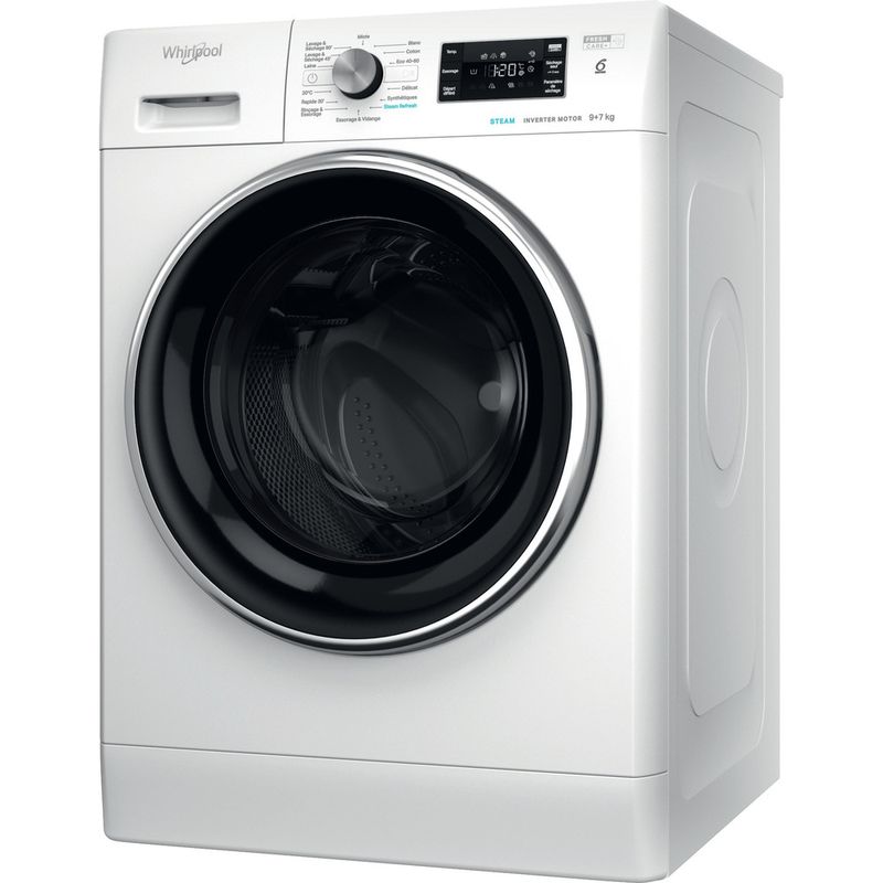 Whirlpool-Lavante-sechante-Pose-libre-FFWDB-976258-BCV-FR-Blanc-Lave-linge-frontal-Perspective