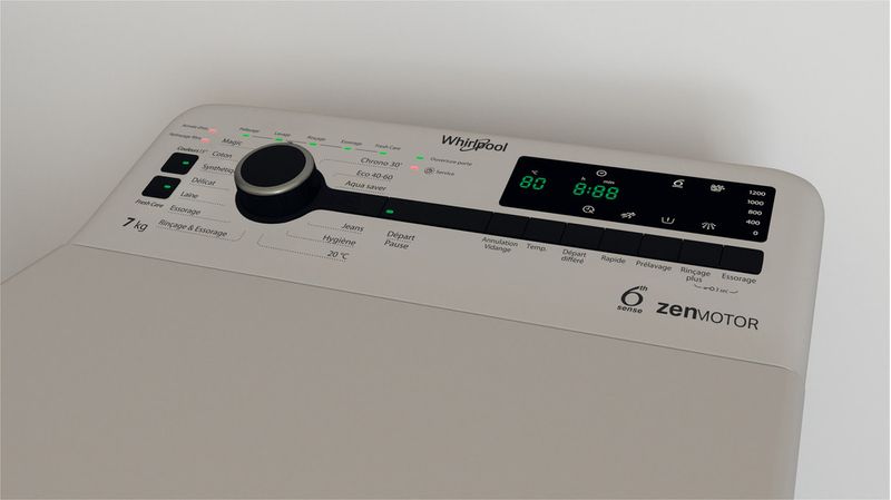 Whirlpool Lave-linge Pose-libre TDLRSX 7232BS FR Argent Lave-linge top D Lifestyle control panel
