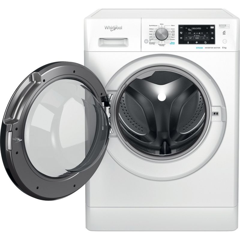 Whirlpool-Lave-linge-Pose-libre-FFD8469BVFR-Blanc-Lave-linge-frontal-A-Frontal-open