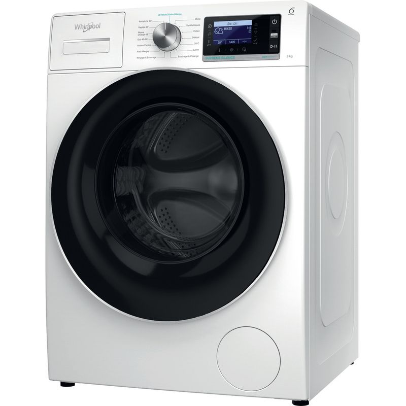 Whirlpool Lave-linge Pose-libre W6X W845WR FR Blanc Lave-linge frontal B Perspective